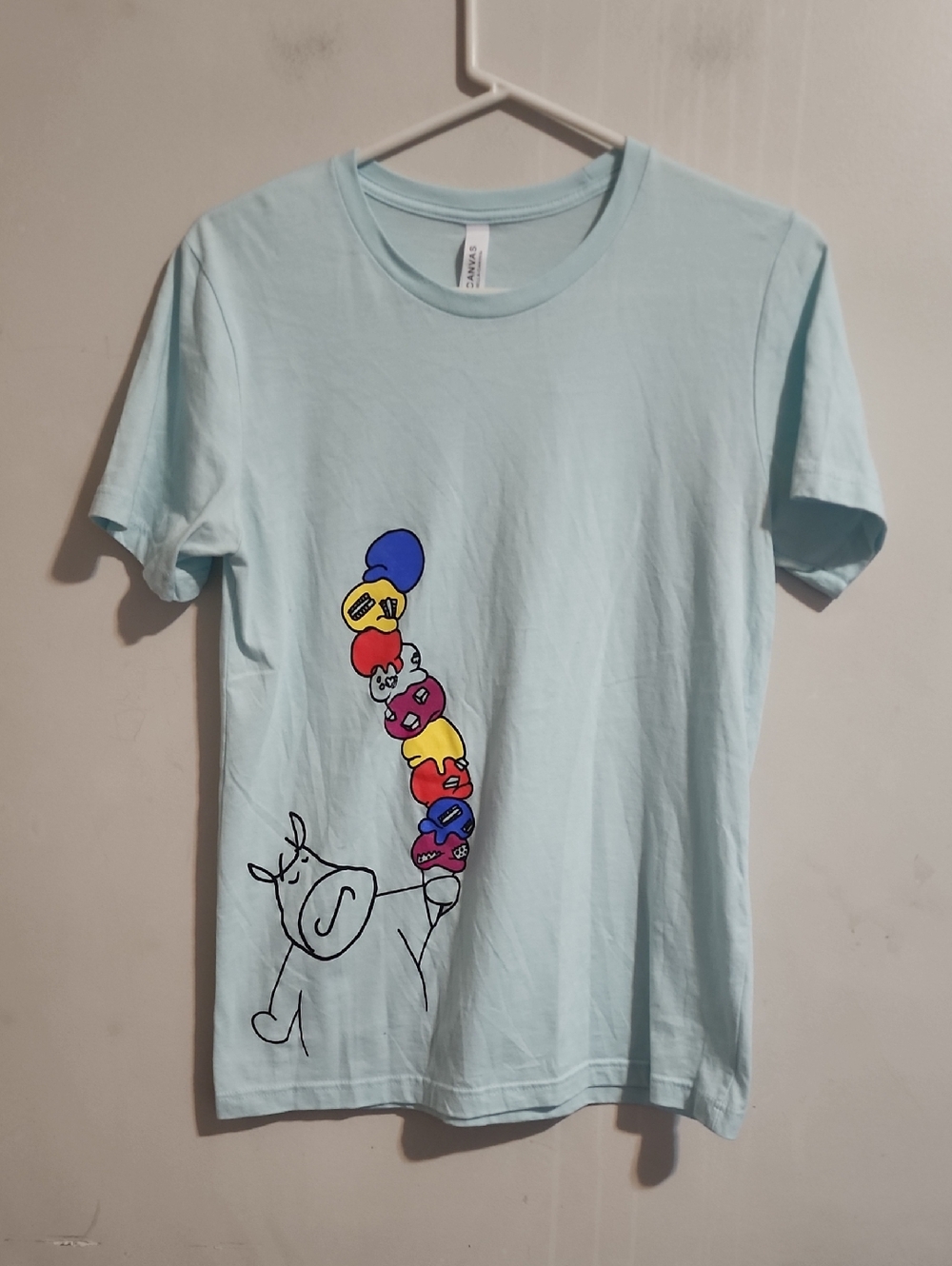 Light Blue Short Sleeve Tee with Colorful Balloon Stack Graphic